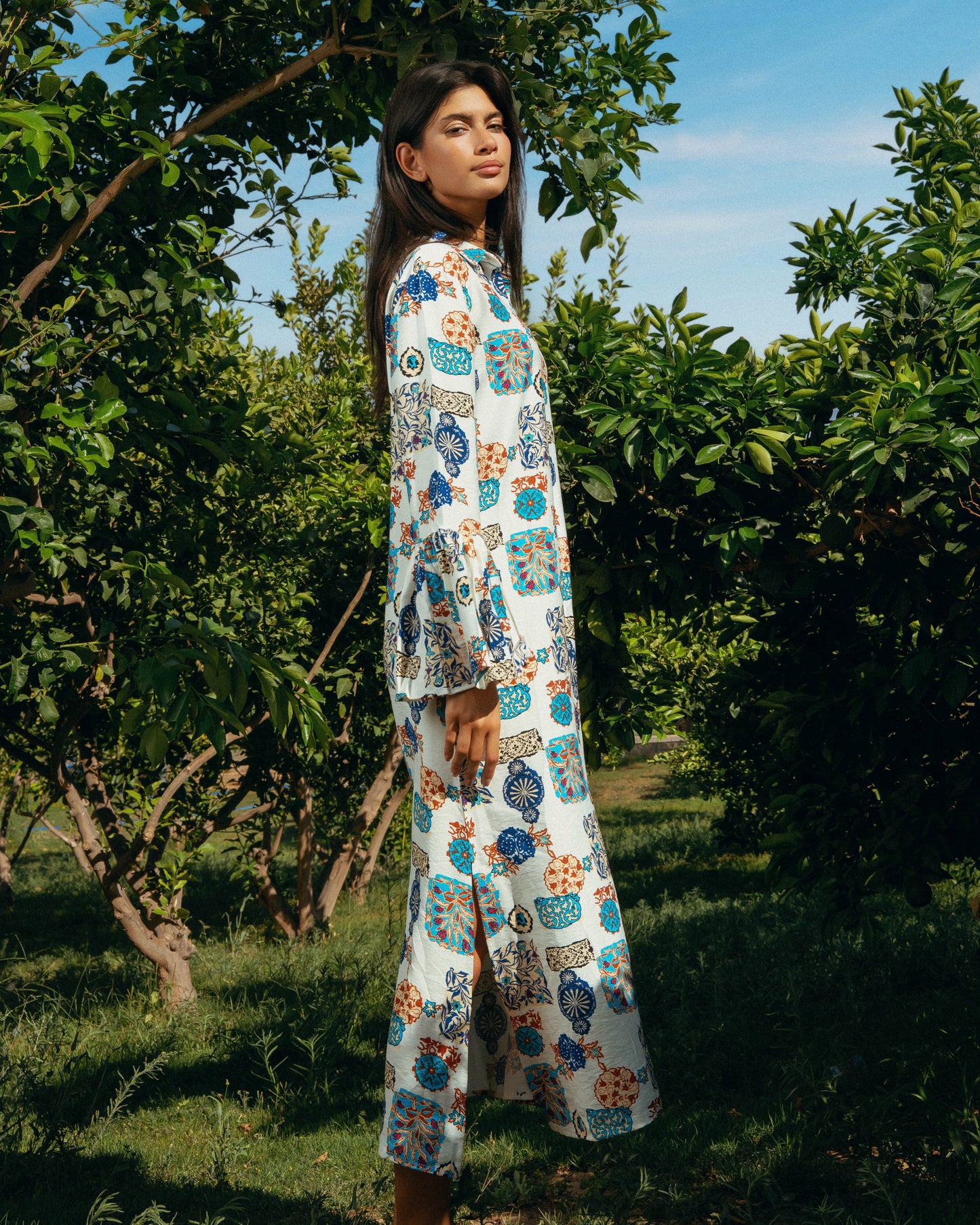 Mosaic Linen Maxi Dress