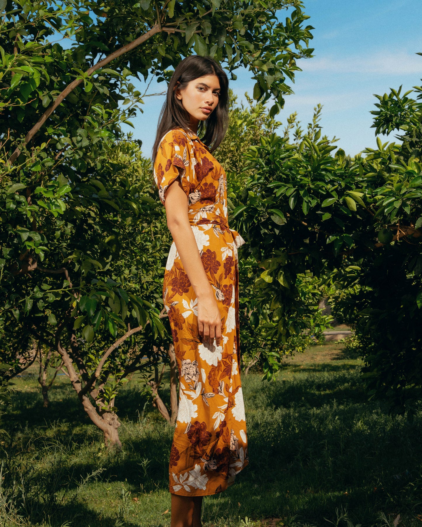 Solara Draped Belted Midi Dress