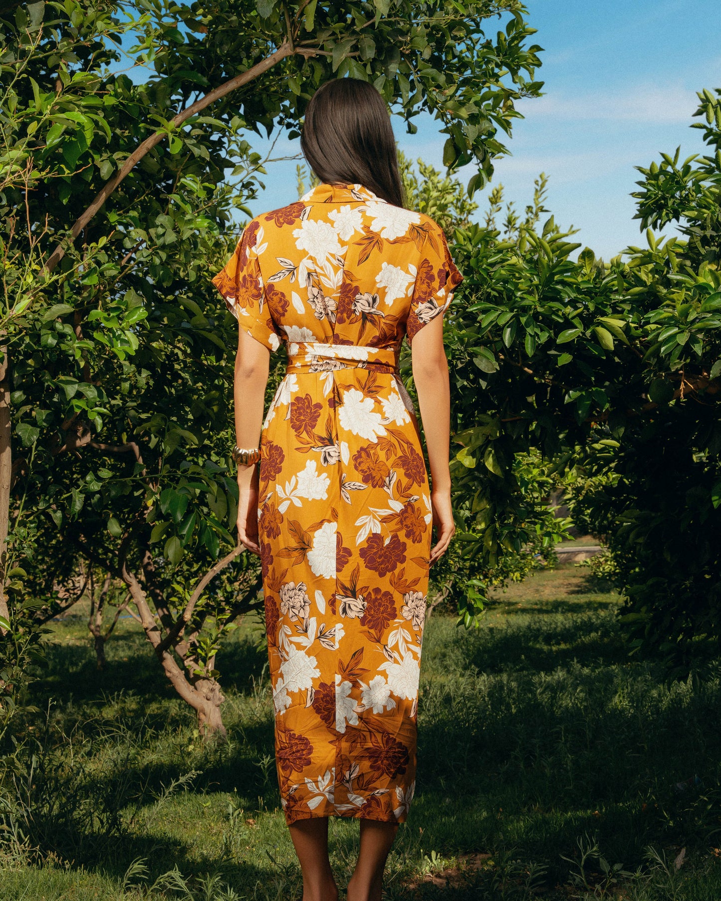 Solara Draped Belted Midi Dress