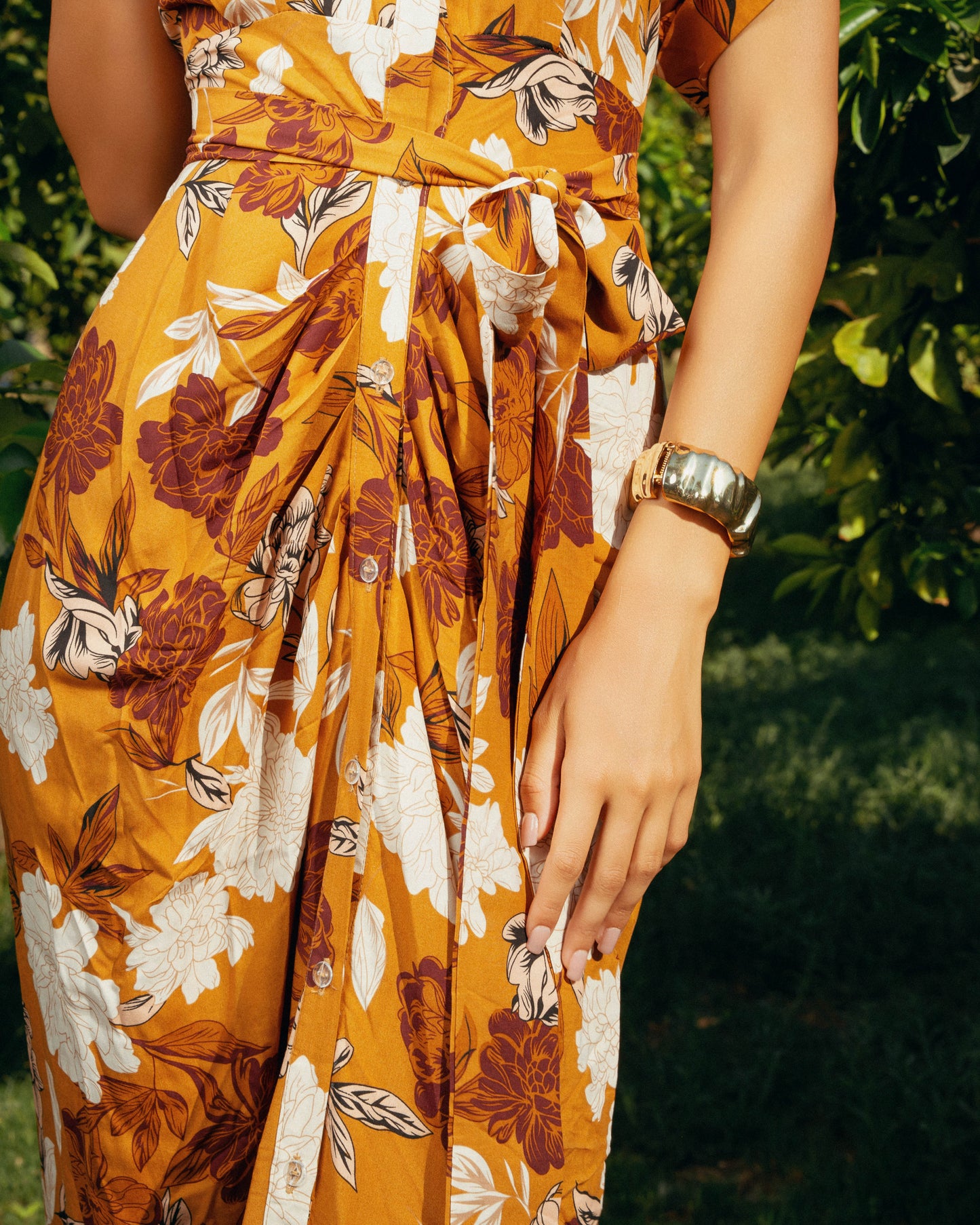Solara Draped Belted Midi Dress